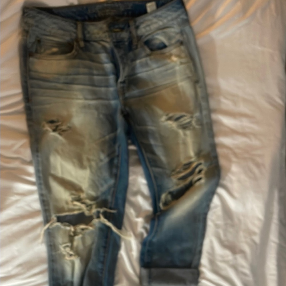 Blue Distressed Boyfriend Jeans with Rips